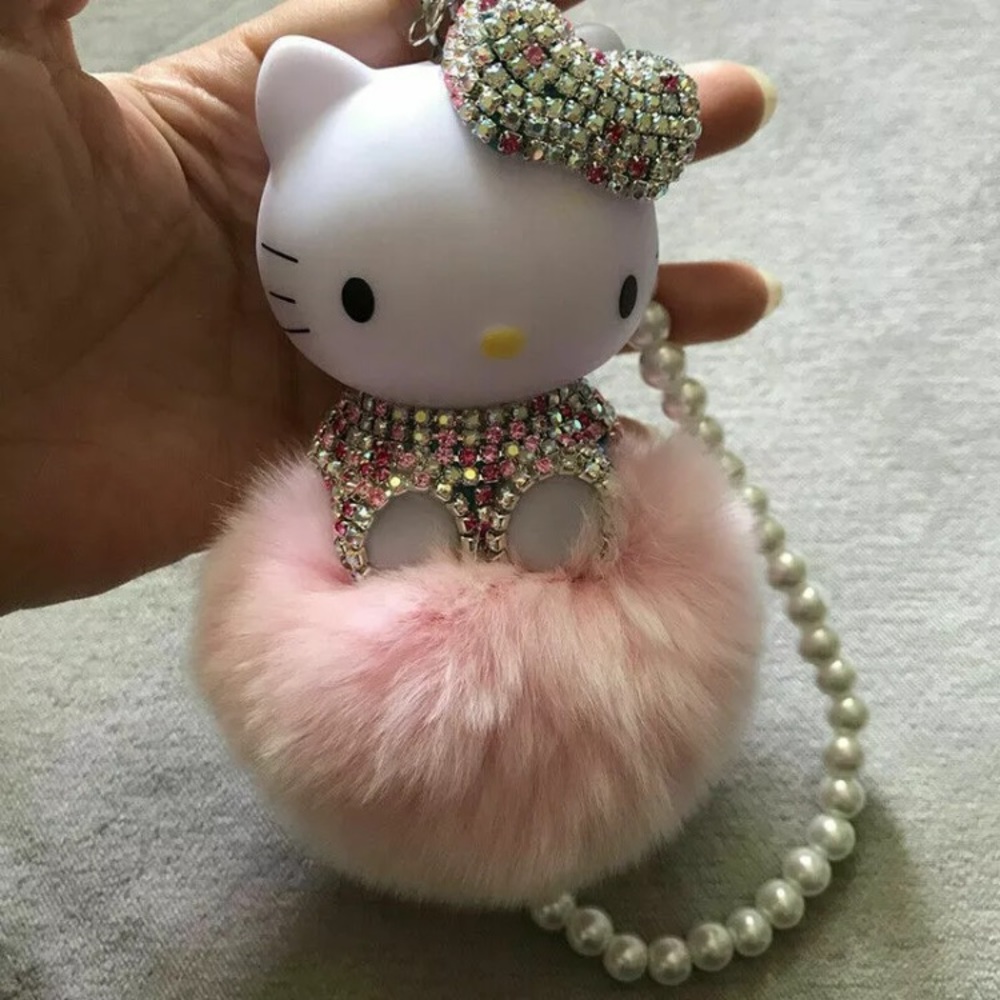 Rhinestone Hello Kitty Pompom Dangler - Picture 8 of 10